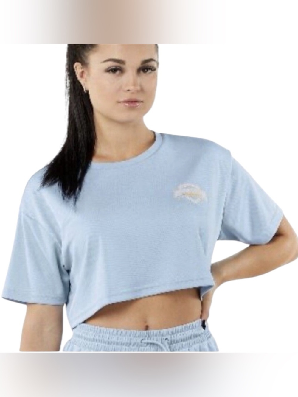 Alphalete Light Blue Varsity Number Cropped Crewneck Tee